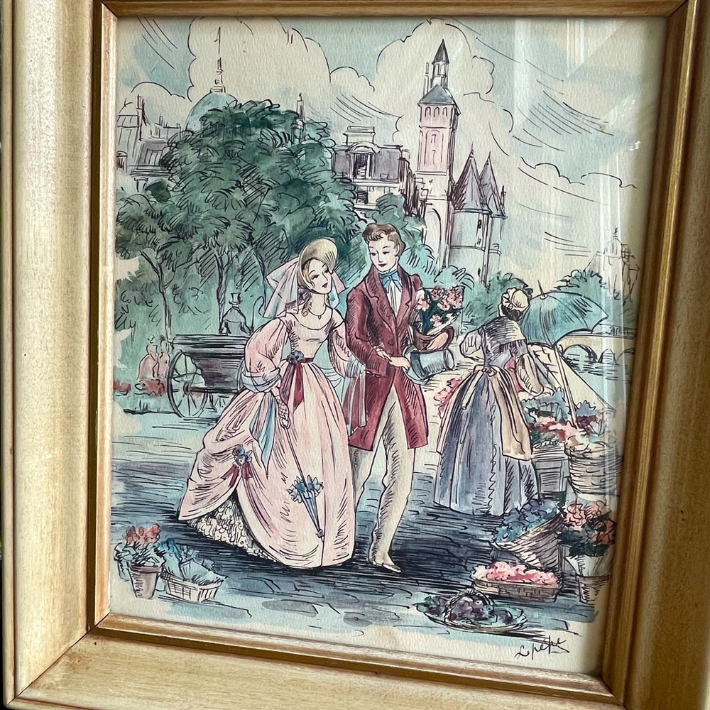 COPY - Vintage pen & ink watercolor, signed
